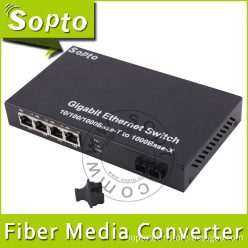4 UTP 1 Fiber Ports Ethernet Switch 10/100/1000m Media Converter (SPM-E14T23-N10S)